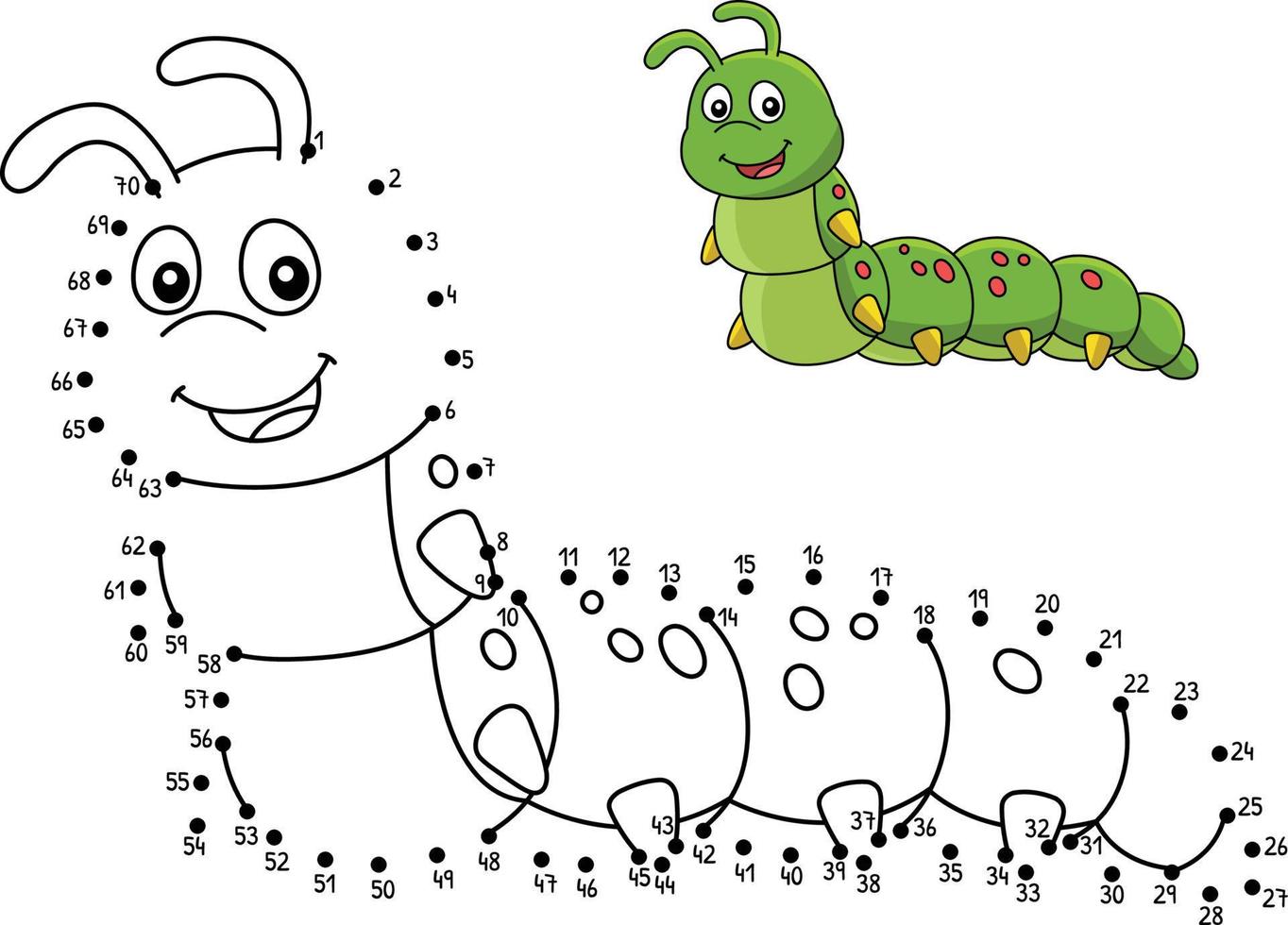 Dot to Dot Caterpillar Coloring Page for Kids vector