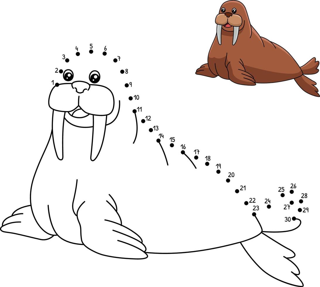 Dot to Dot Walrus Coloring Page for Kids vector