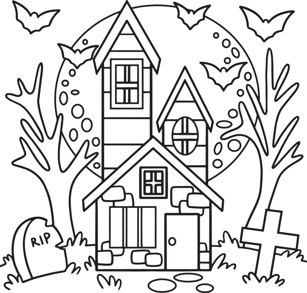 Haunted House Halloween Coloring Page for Kids vector