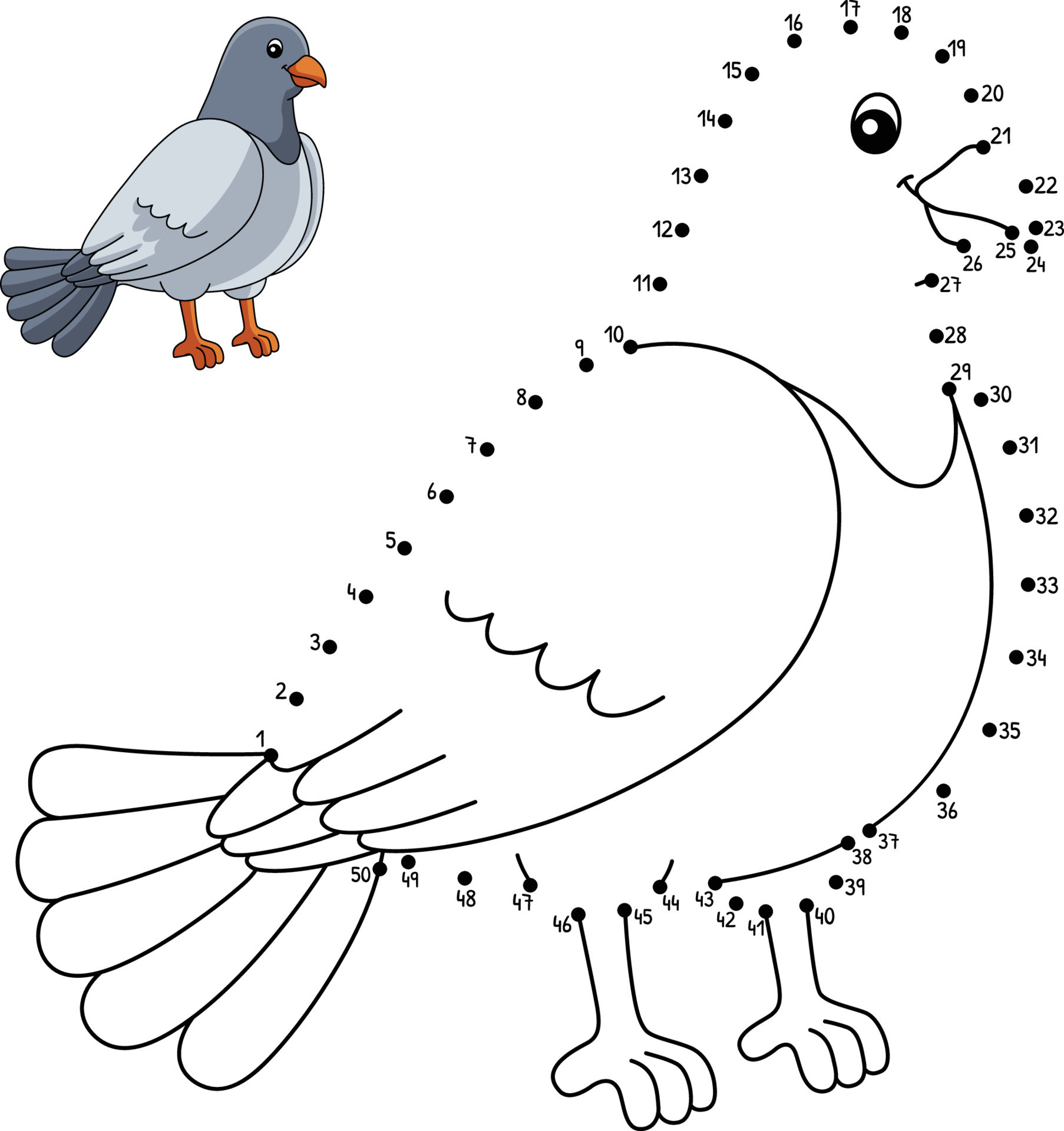 Dot to Dot Pigeon Coloring Page for Kids 8208574 Vector Art at Vecteezy