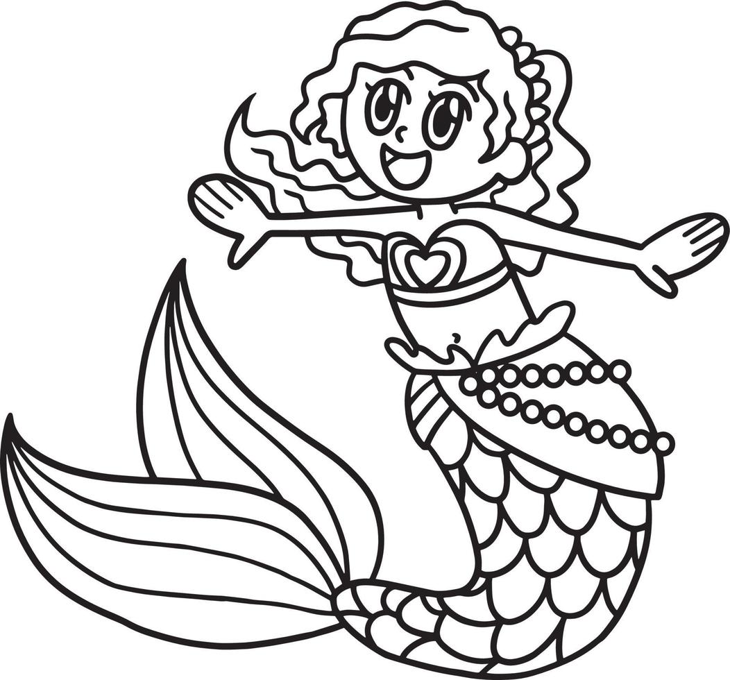 Singing Mermaid Isolated Coloring Page for Kids vector
