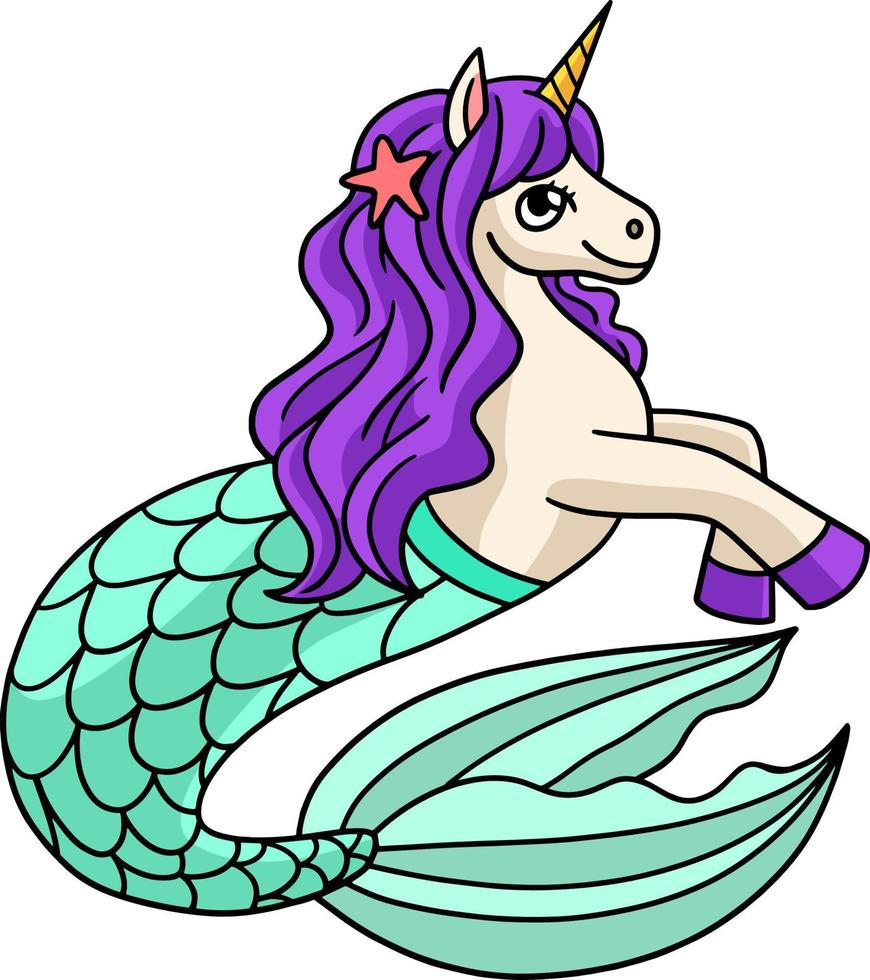 Mermaid Unicorn Cartoon Colored Clipart vector