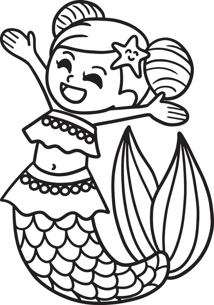 Happy Mermaid Isolated Coloring Page for Kids vector