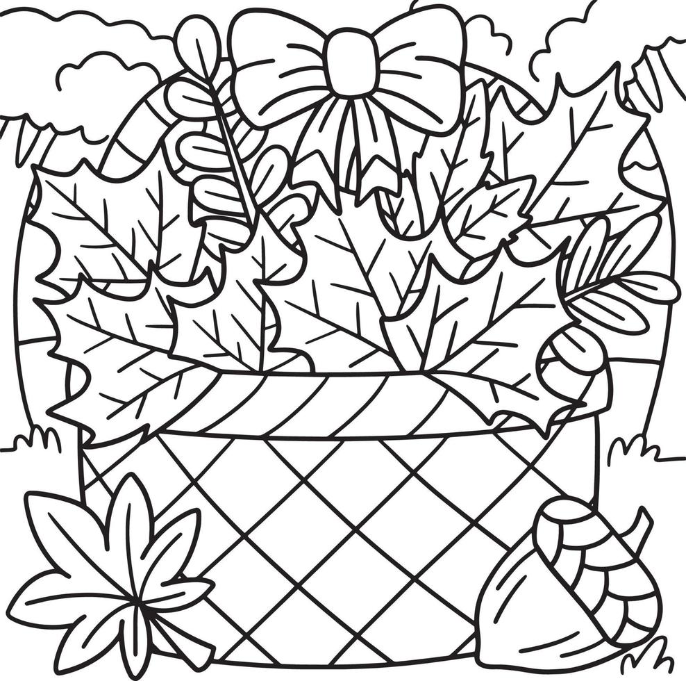 cesta de acción de gracias con hojas de otoño para colorear vector