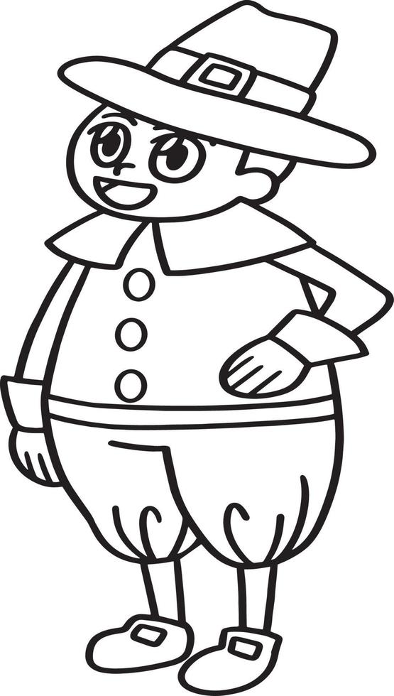 Thanksgiving Pilgrim Boy Isolated Coloring Page vector