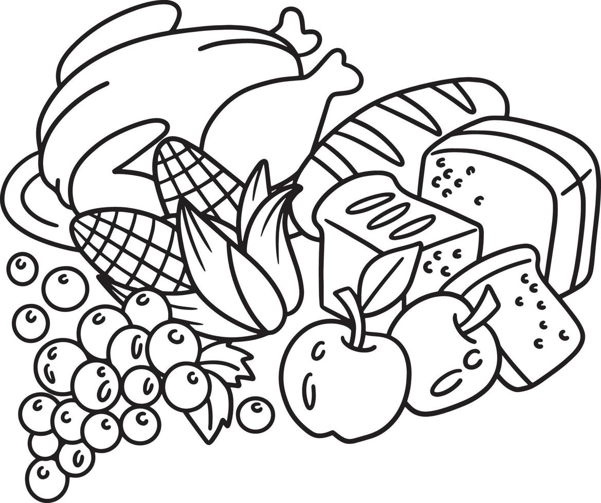 Thanksgiving Feast Isolated Coloring Page for Kids vector