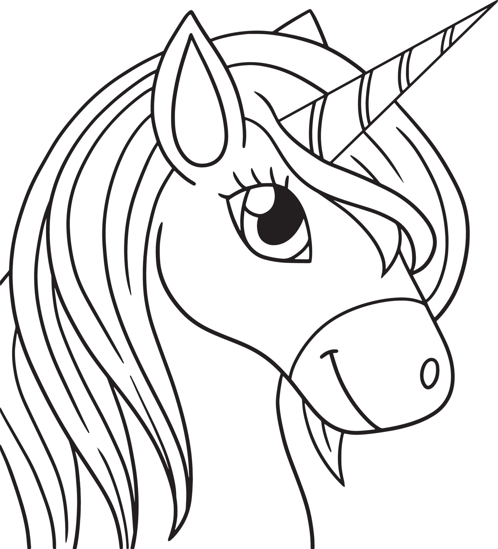 Unicorn Head Isolated Coloring Page for Kids Vector Art at Vecteezy