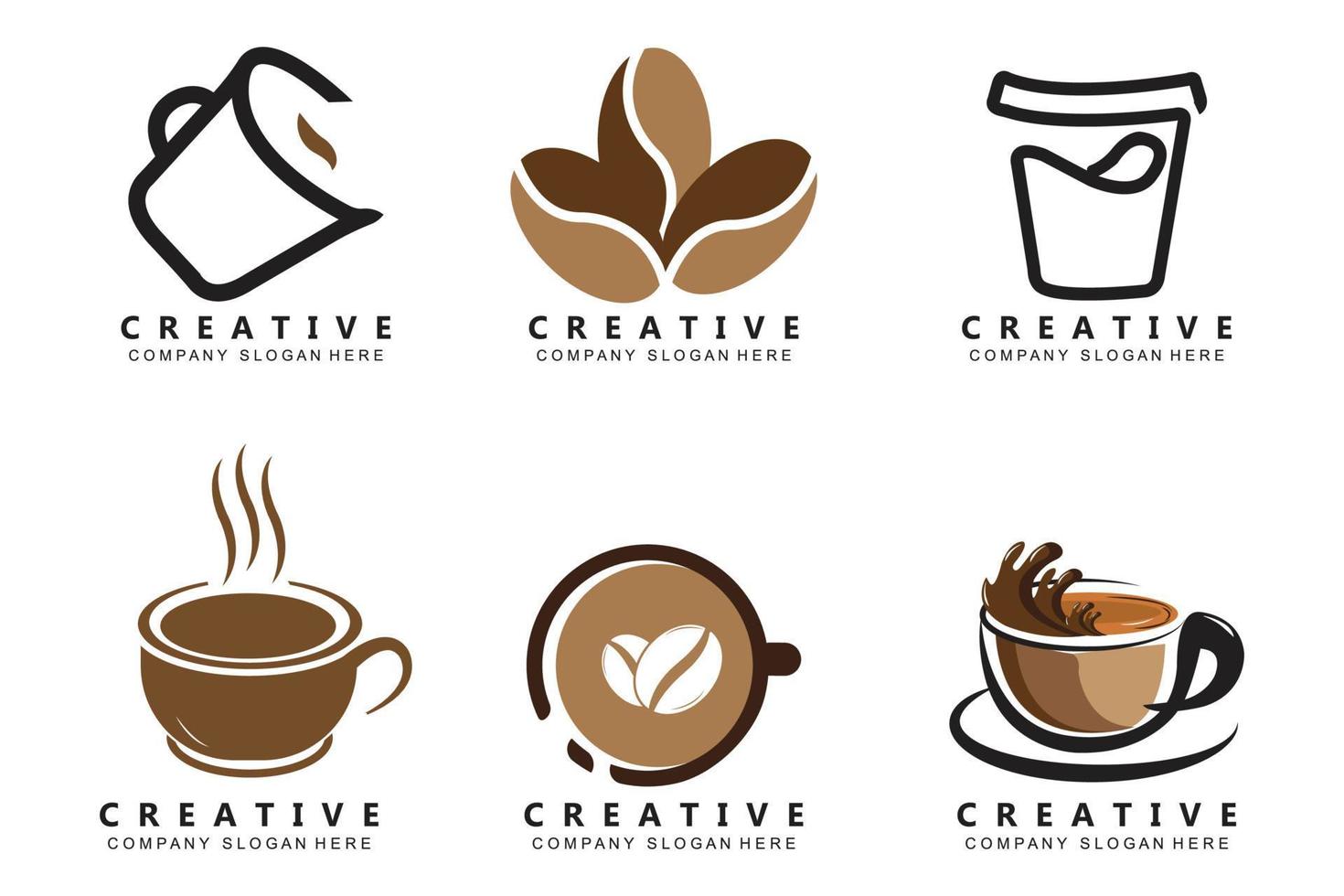 diseño de icono de vector de plantilla de logotipo de taza de café y frijoles