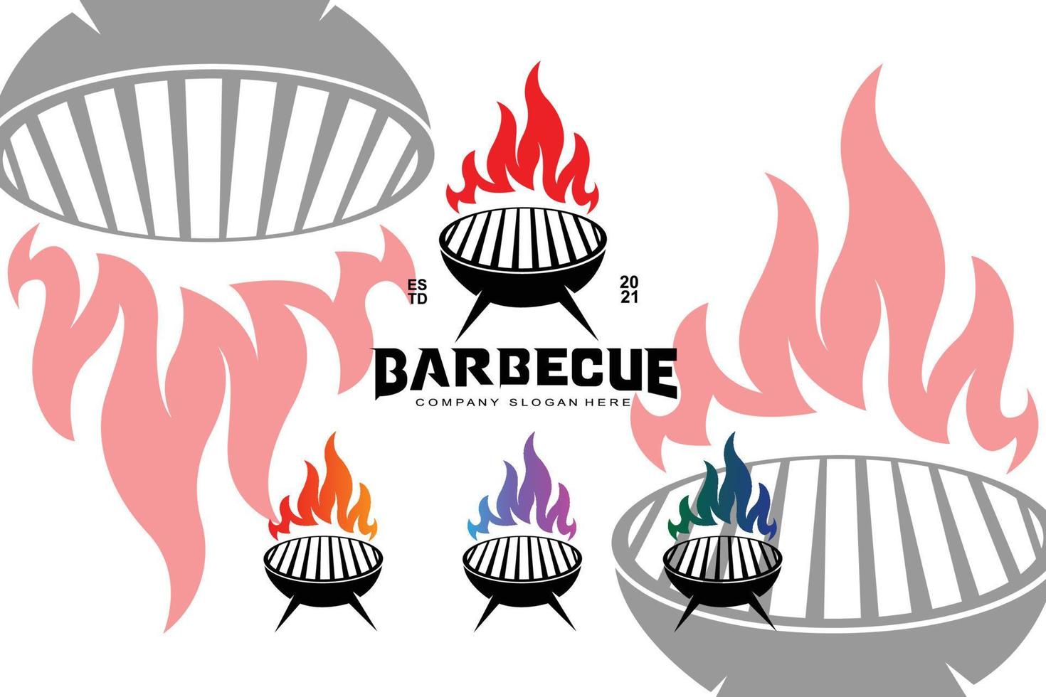 diseño de logotipo de barbacoa, ilustración de rosbif, icono de parrilla vector