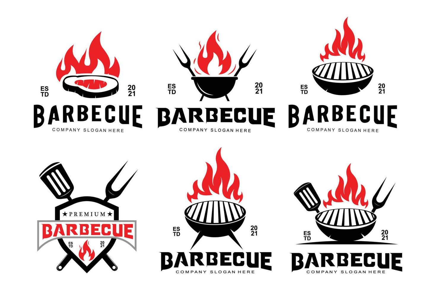 diseño de logotipo de barbacoa, ilustración de rosbif, icono de parrilla vector