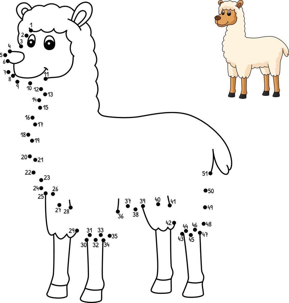 Dot to Dot Llama Coloring Page for Kids vector
