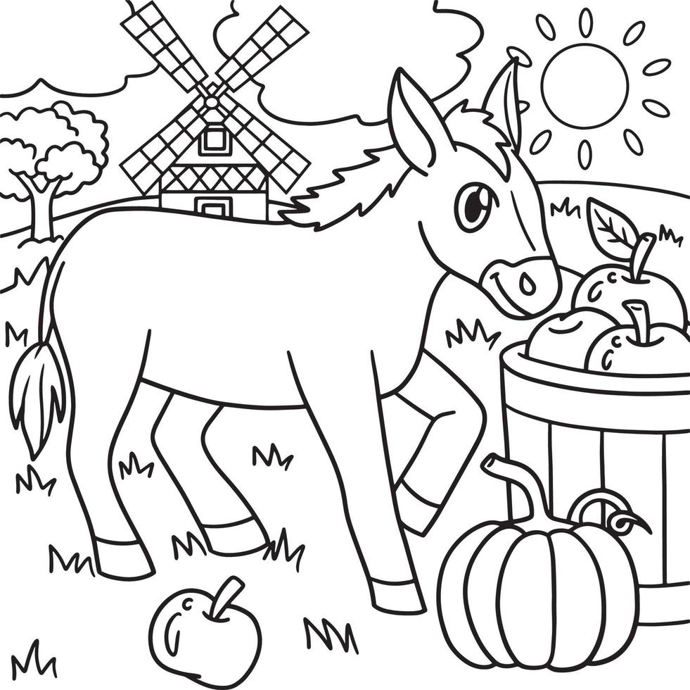 Donkey Coloring Page for Kids vector