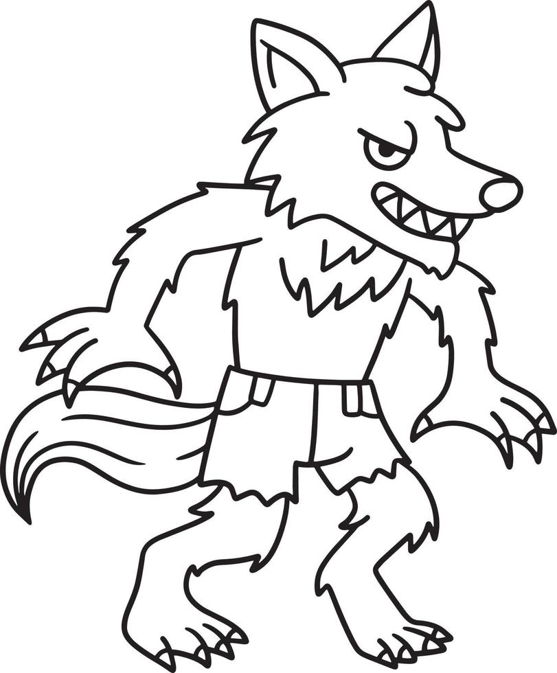 Werewolf Halloween Isolated Coloring Page vector