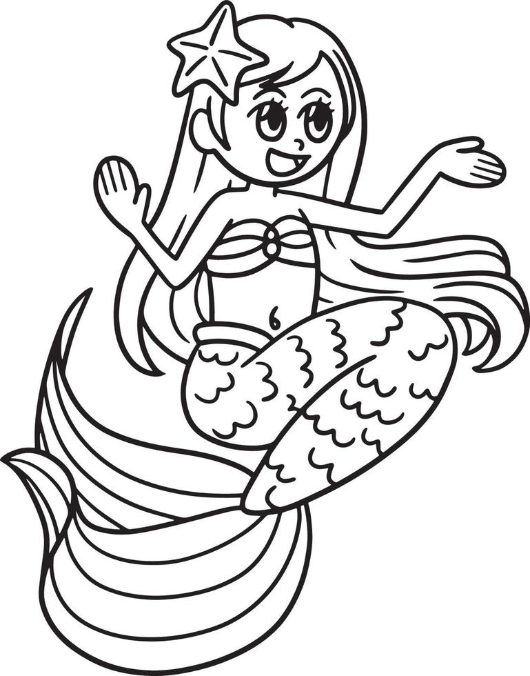 Singing Mermaid Isolated Coloring Page for Kids vector