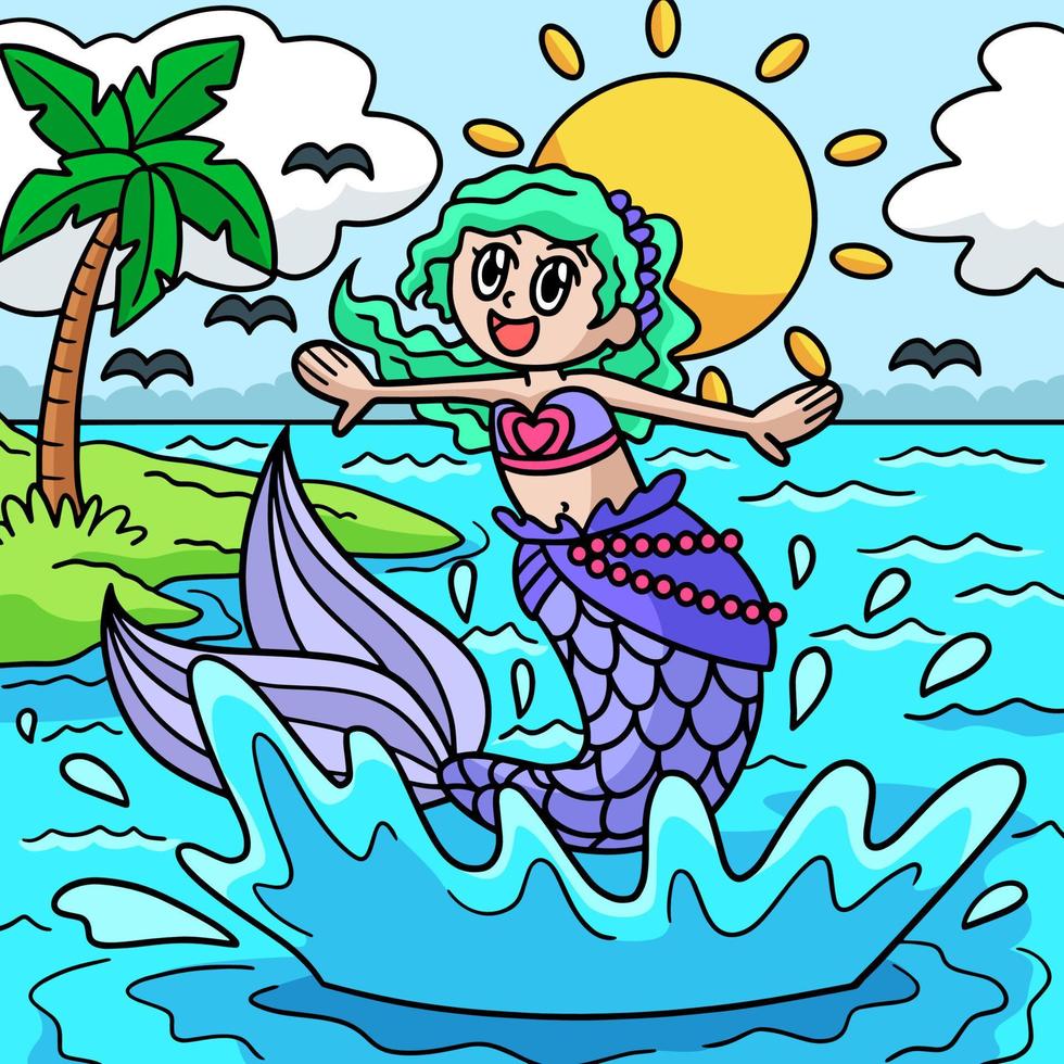 ilustración de dibujos animados de color sirena saltando vector