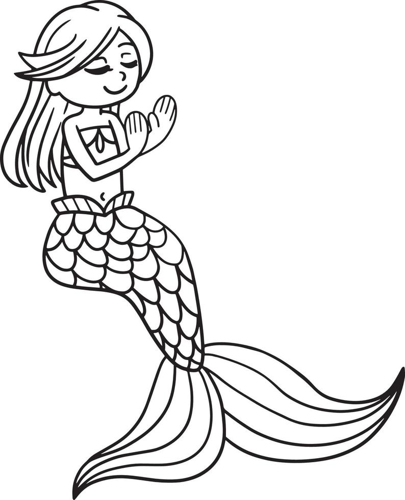 Pretty Mermaid Isolated Coloring Page for Kids vector