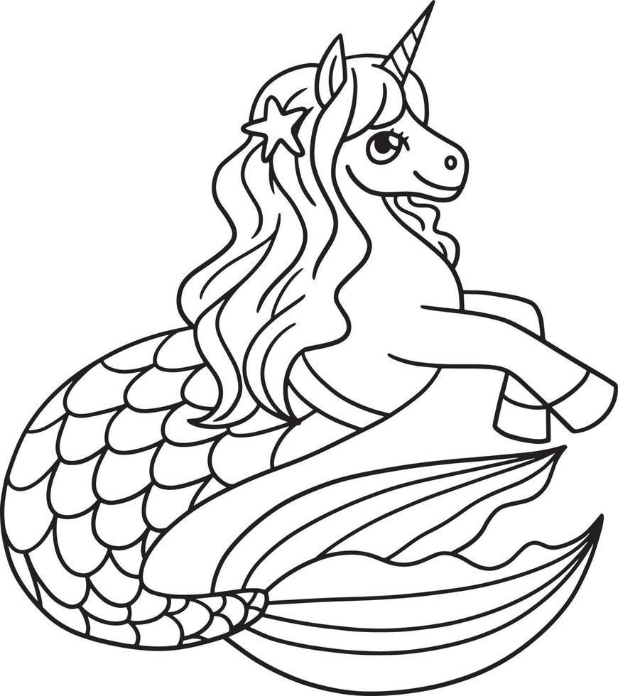 Mermaid Unicorn Isolated Coloring Page for Kids vector