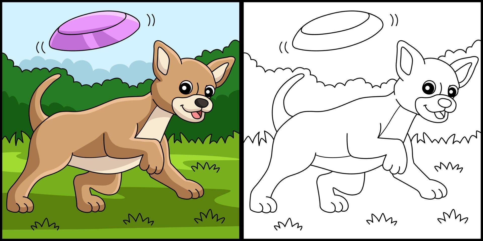 Chihuahua Dog Coloring Page Colored Illustration vector