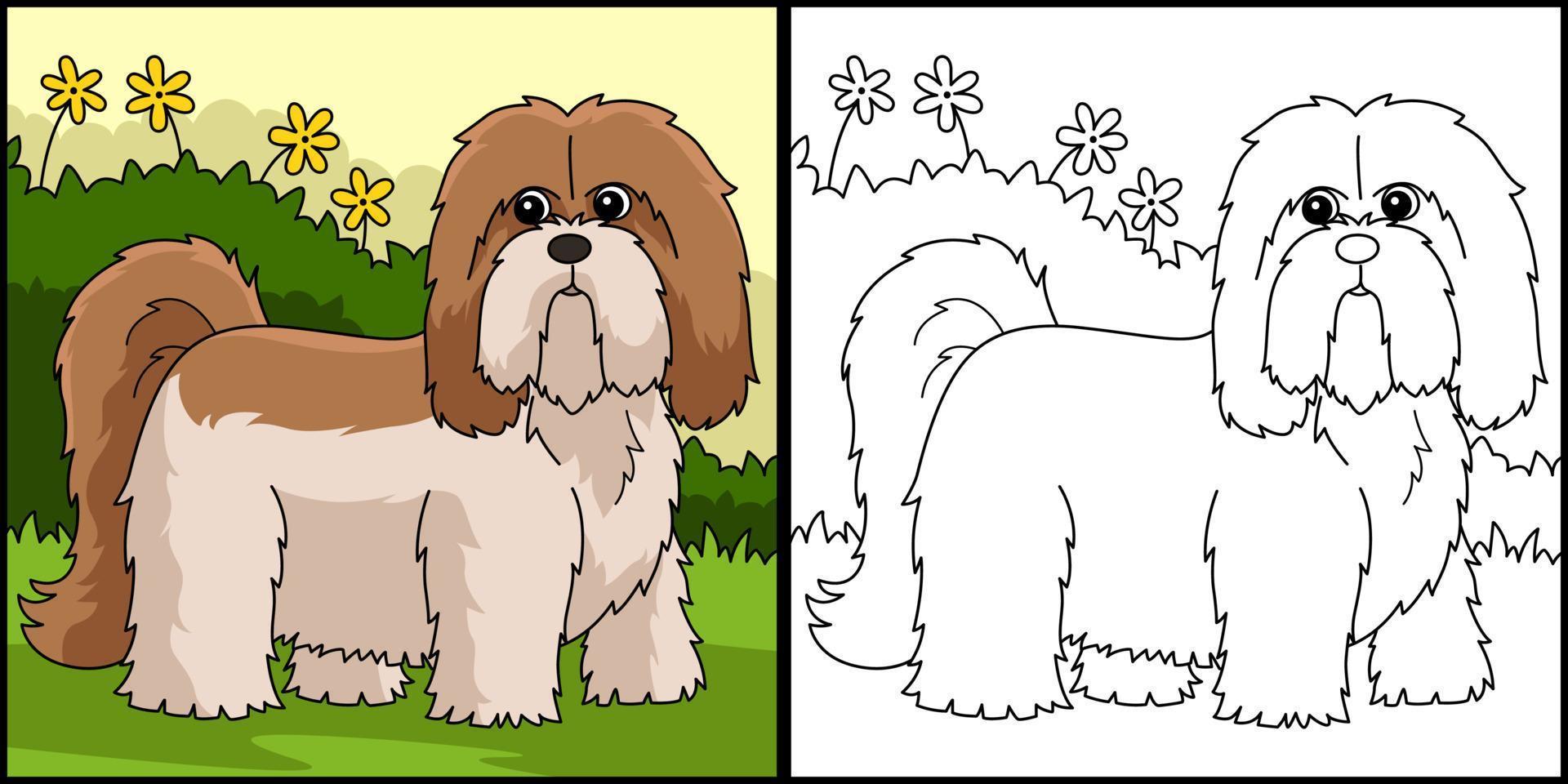 Página para colorear de perro lhasa apso ilustración en color vector