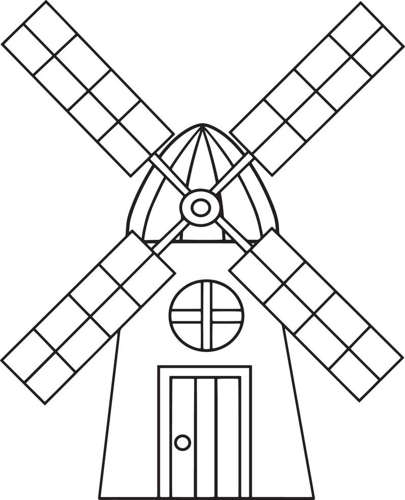 Windmill Isolated Coloring Page for Kids vector