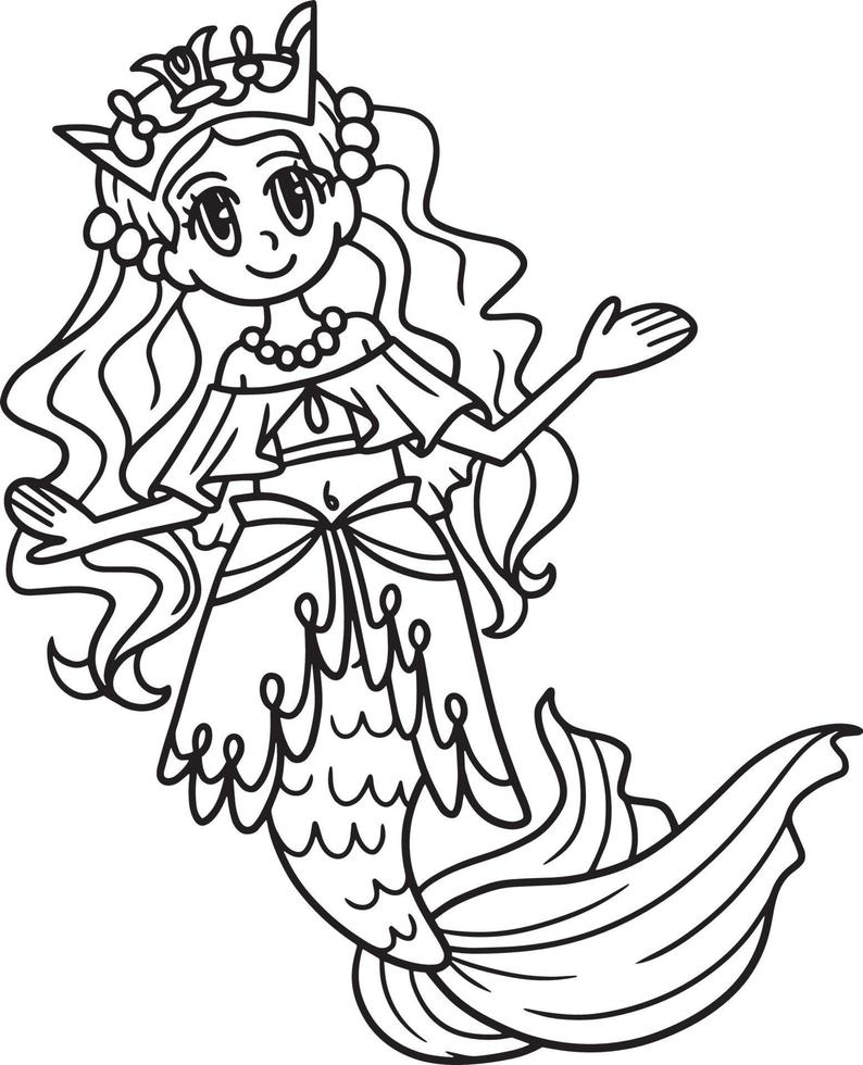 princesa sirena página para colorear aislada para niños vector