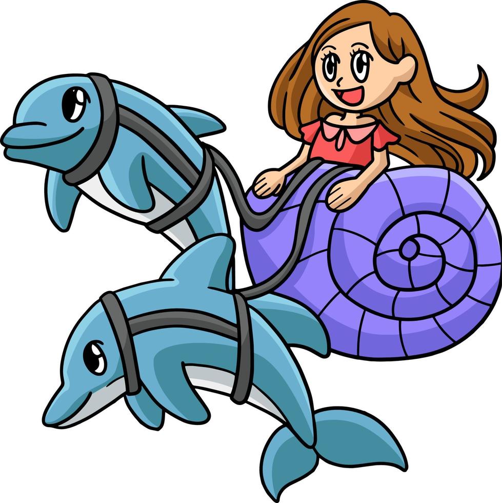 Mermaid Riding In A Seashell Cartoon Clipart vector