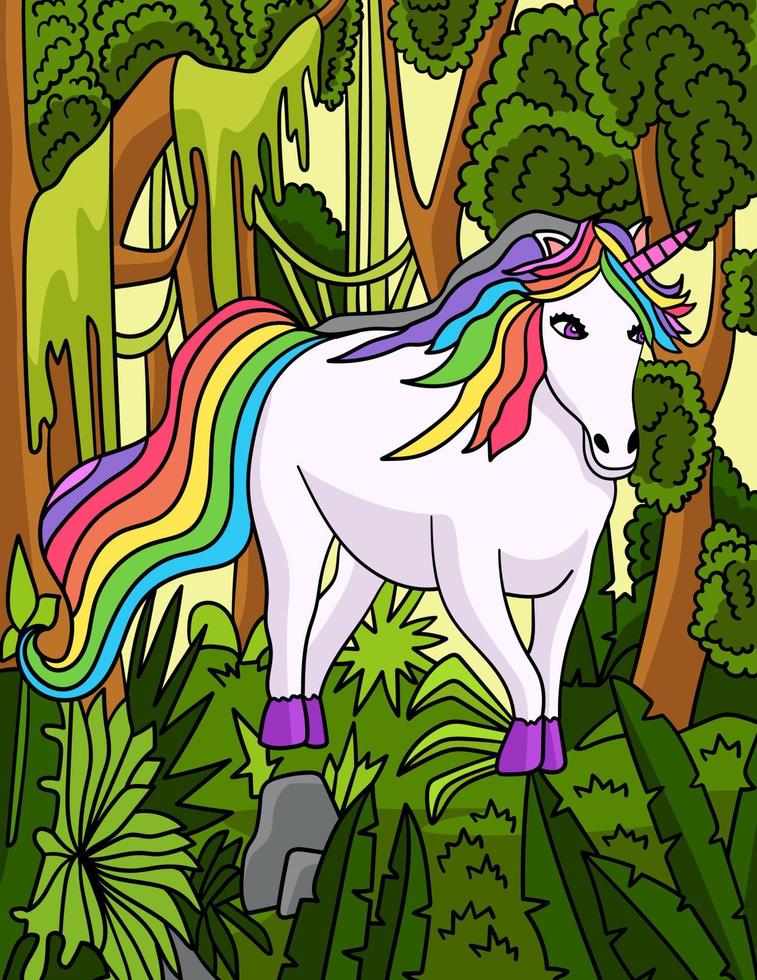 ilustración de dibujos animados de color unicornio paseando vector