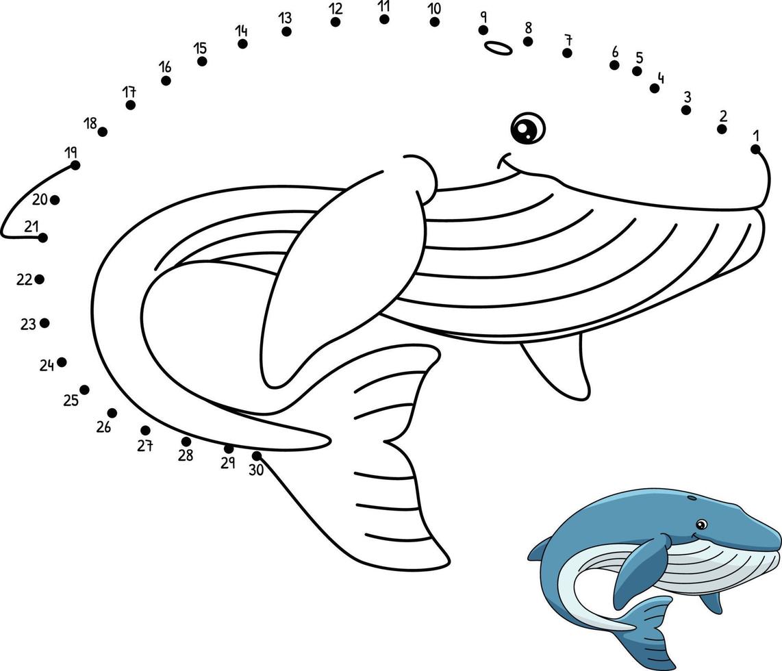 Dot to Dot Blue Whale Coloring Page for Kids vector