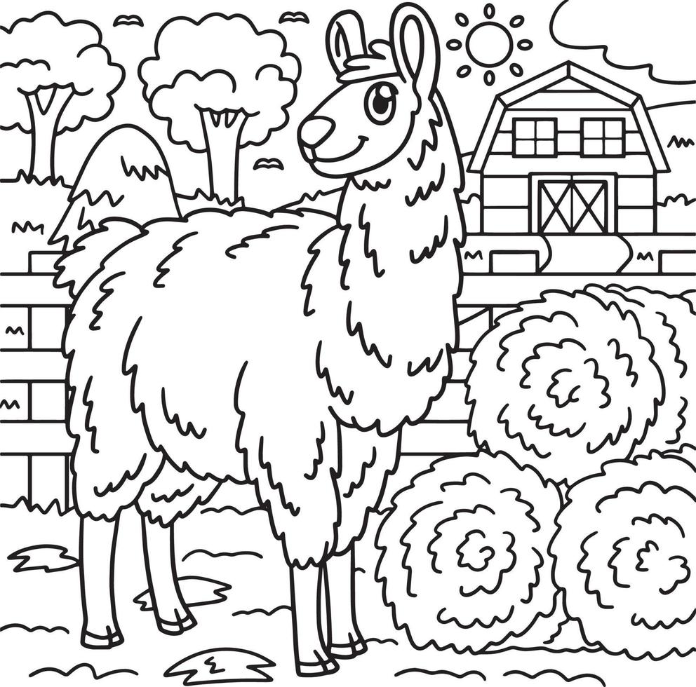 Llama Coloring Page for Kids vector