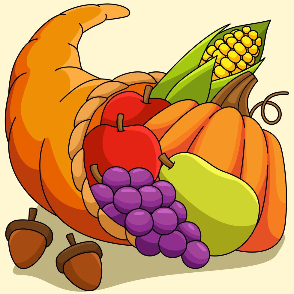 Thanksgiving Cornucopia Colored Cartoon Illustration vector