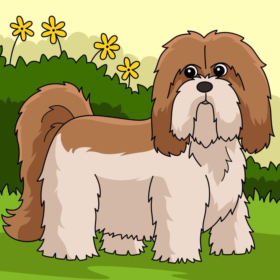 ilustración de dibujos animados de color de perro lhasa apso vector