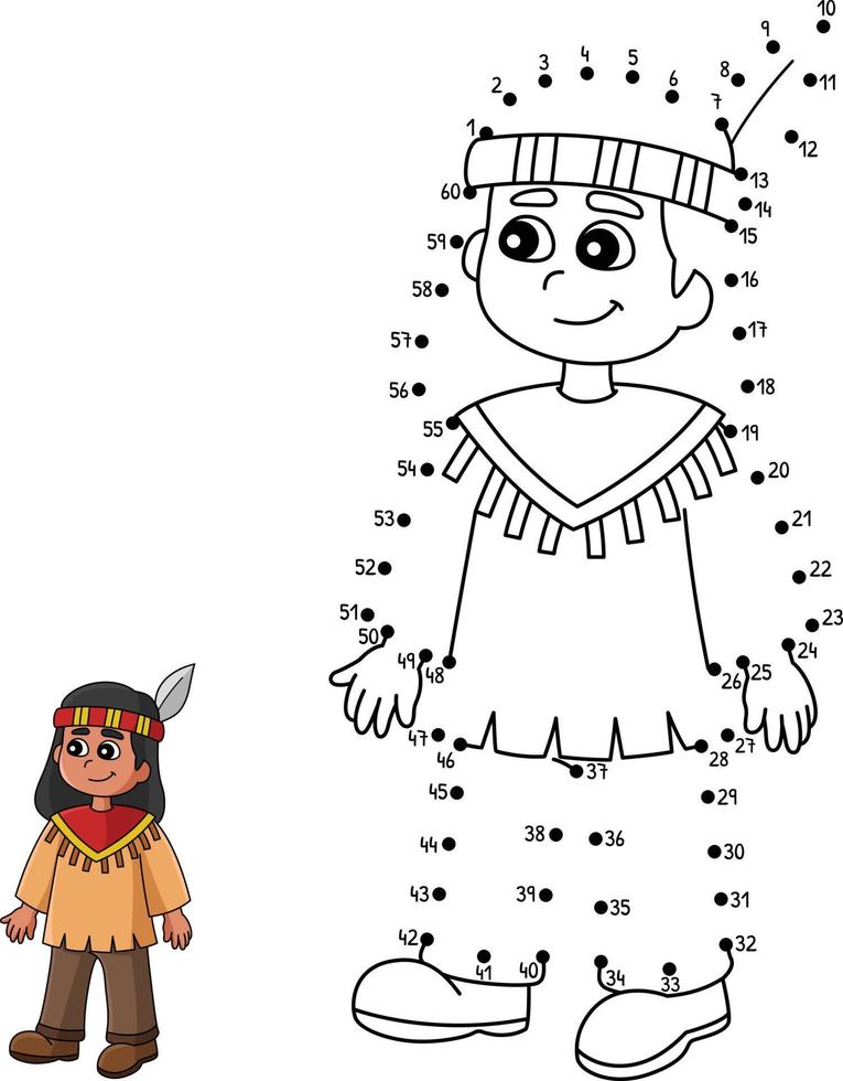 Dot to Dot Thanksgiving Native American Coloring vector