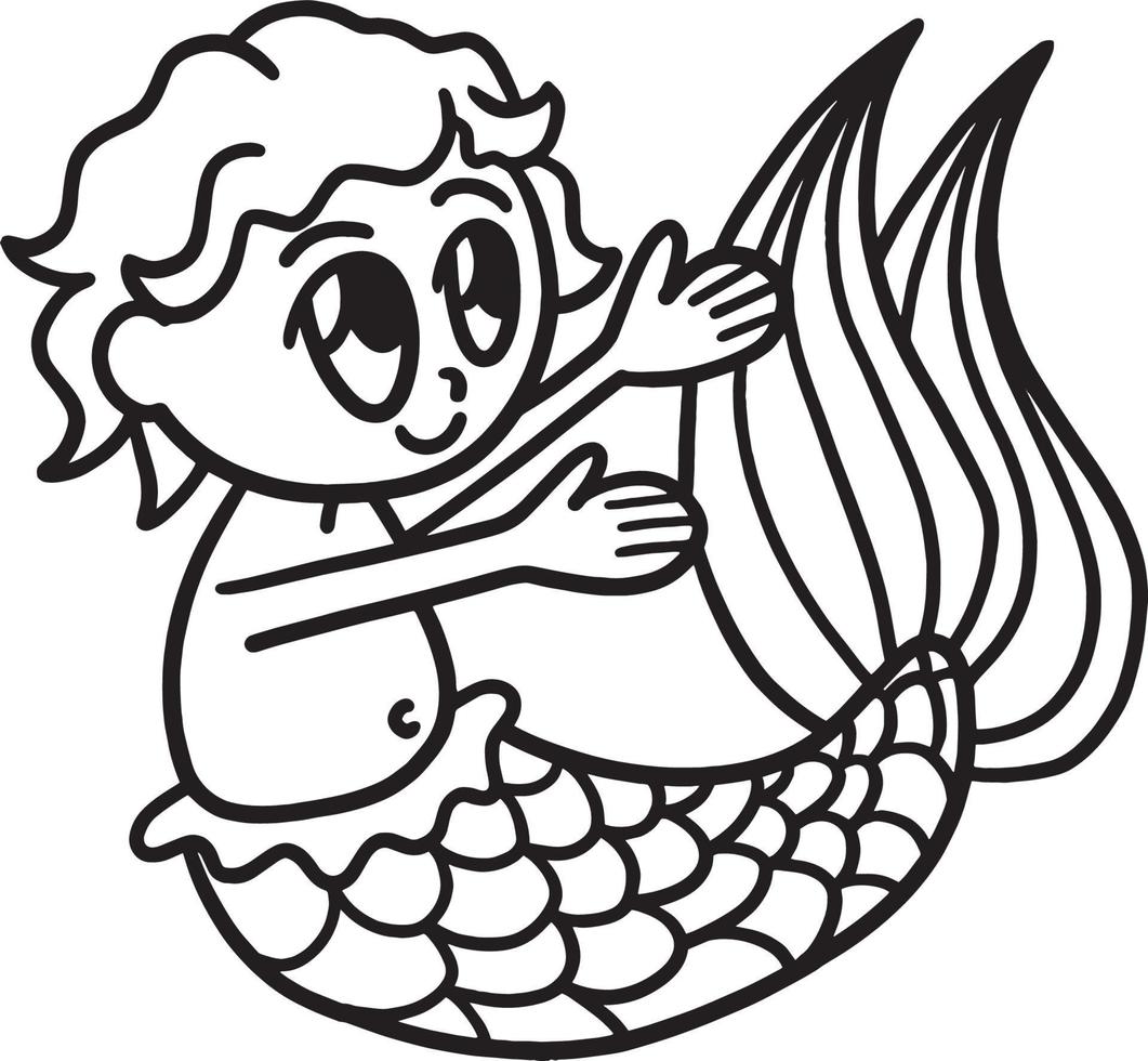 sirena bebé aislada página para colorear para niños vector