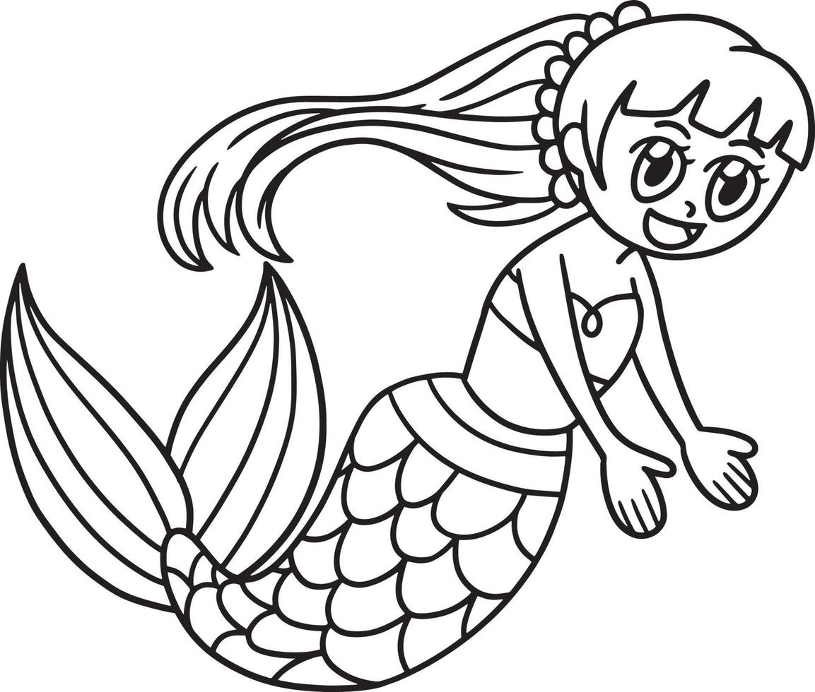 Beautiful Mermaid Isolated Coloring Page for Kids vector