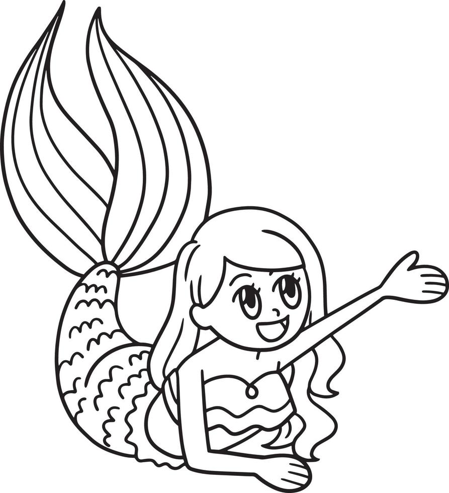 Waving Mermaid Isolated Coloring Page for Kids vector