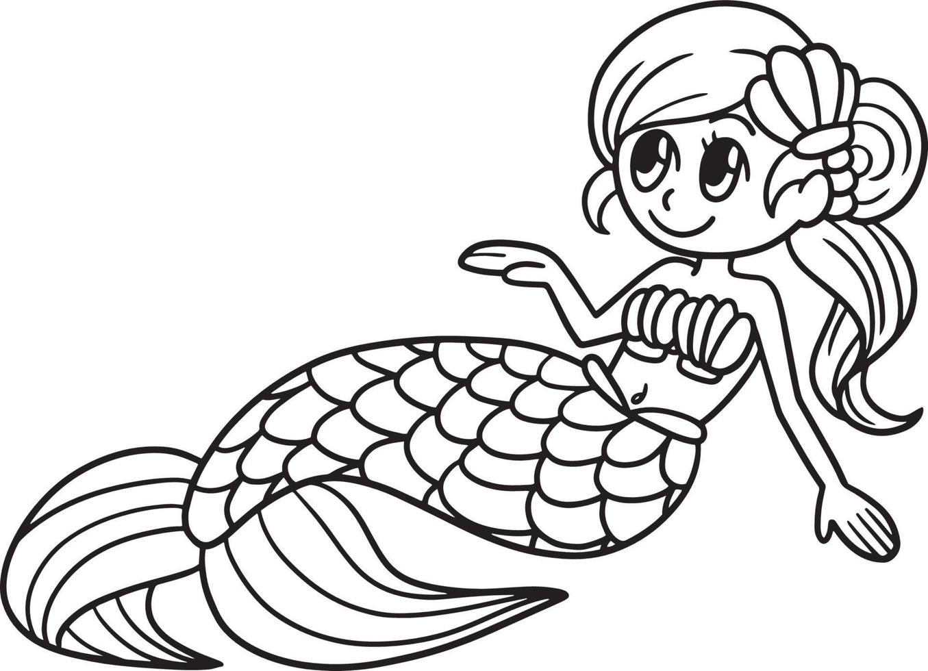 Sitting Mermaid Isolated Coloring Page for Kids vector