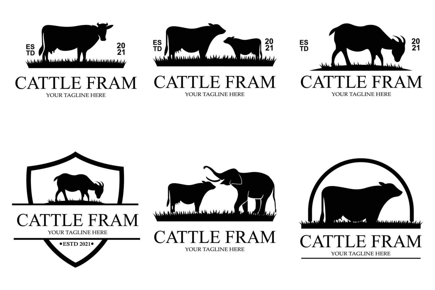 Angus Grass Cow Castle Logo Icon Vector with Shield Premium Quality