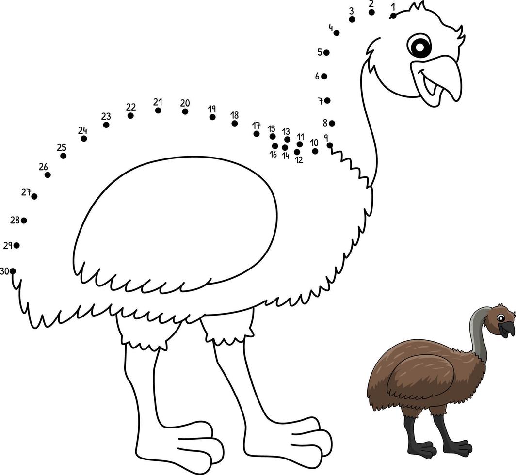 Dot to Dot Emu Animal Coloring Page for Kids vector