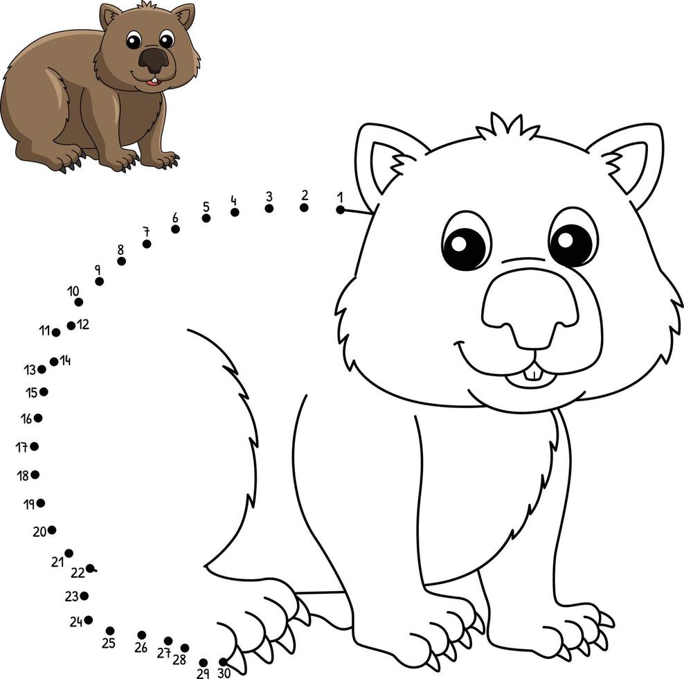 Dot to Dot Wombat Animal Coloring Page for Kids vector