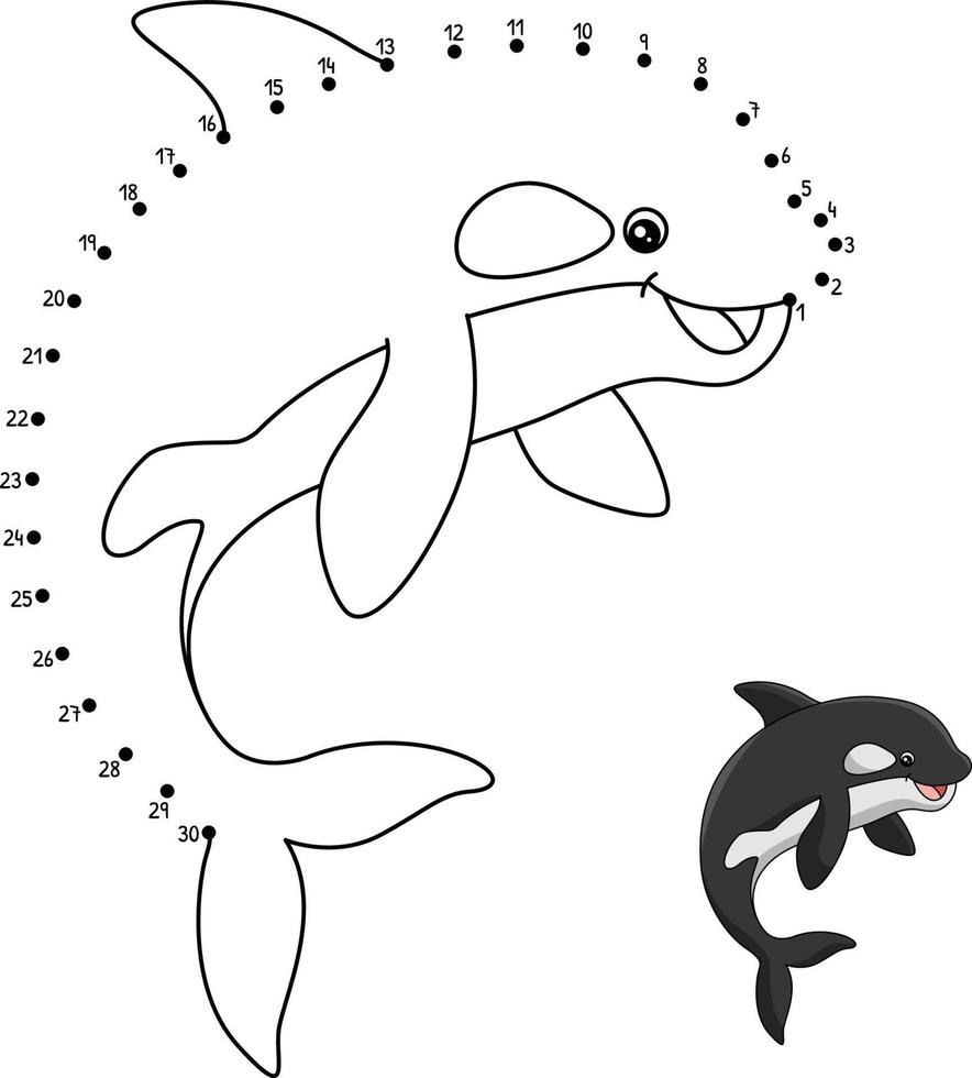 Dot to Dot Killer Whale Coloring Page for Kids vector