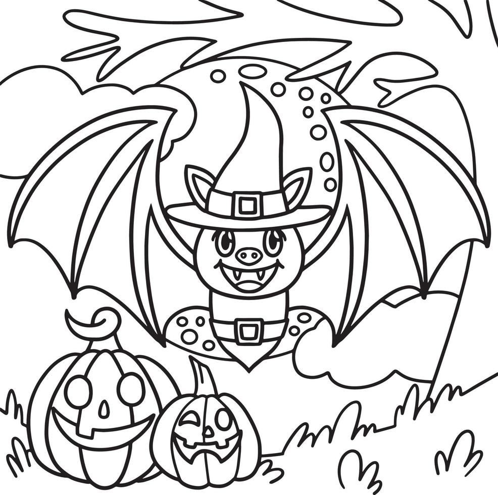 murciélago vampiro página para colorear de halloween para niños vector