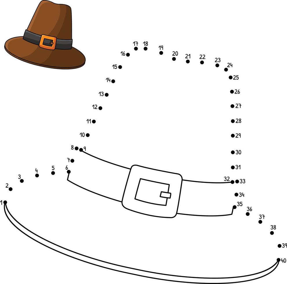 Dot to Dot Thanksgiving Pilgrim Hat Coloring Pages vector