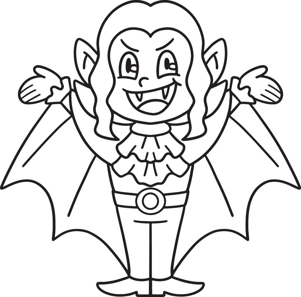 Girl Vampire Halloween Isolated Coloring Page vector