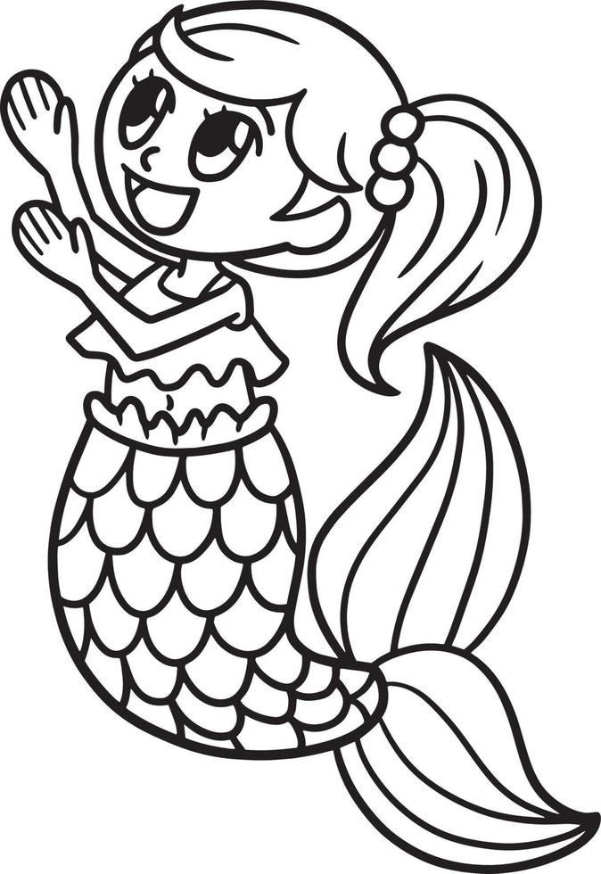 Cute Mermaid Isolated Coloring Page for Kids vector
