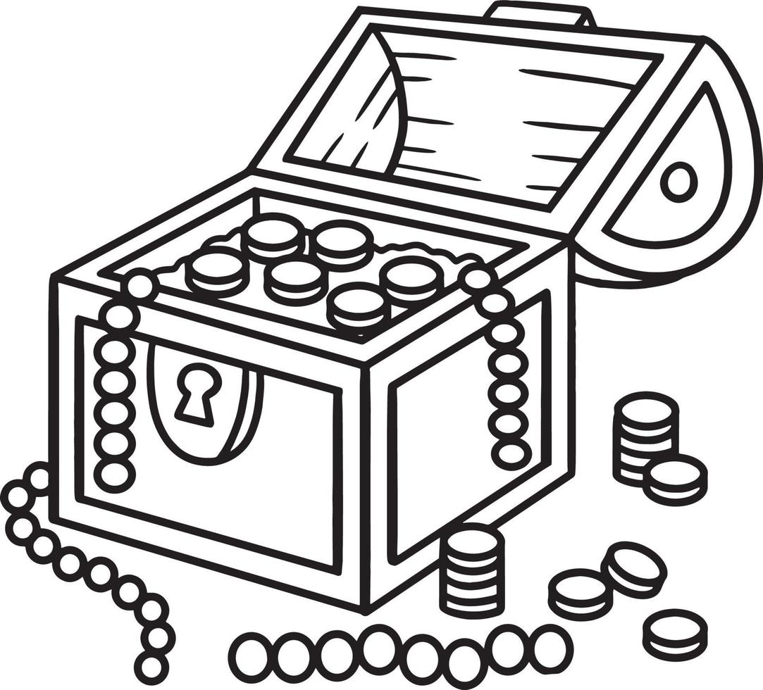 Mermaids Treasure Box Isolated Coloring Page vector
