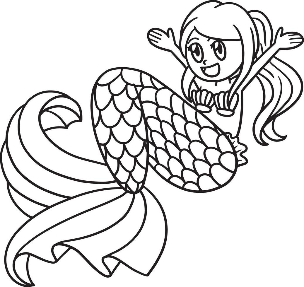 Happy Mermaid Isolated Coloring Page for Kids vector