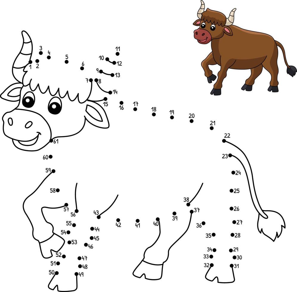 Dot to Dot Ox Coloring Page for Kids vector