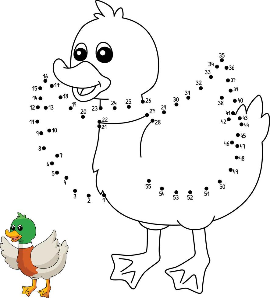 Dot to Dot Duck Coloring Page for Kids vector