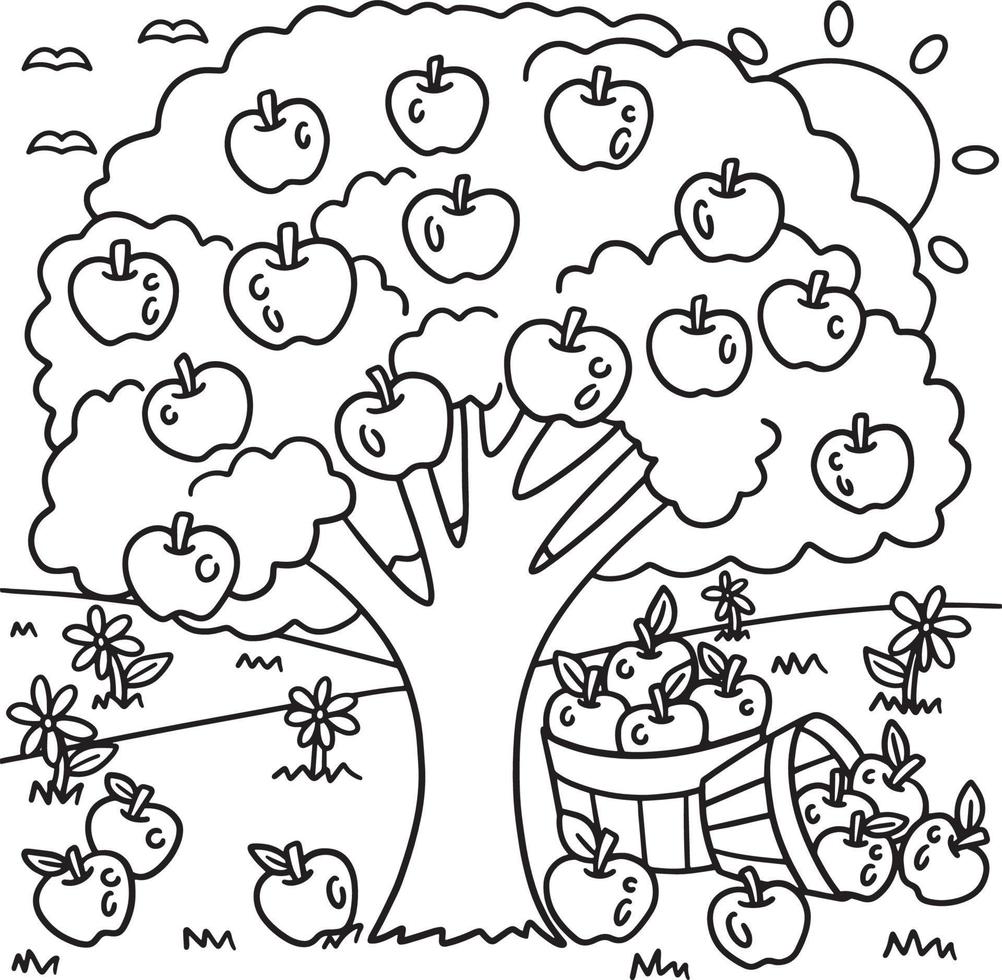 Apple Tree Coloring Page for Kids vector