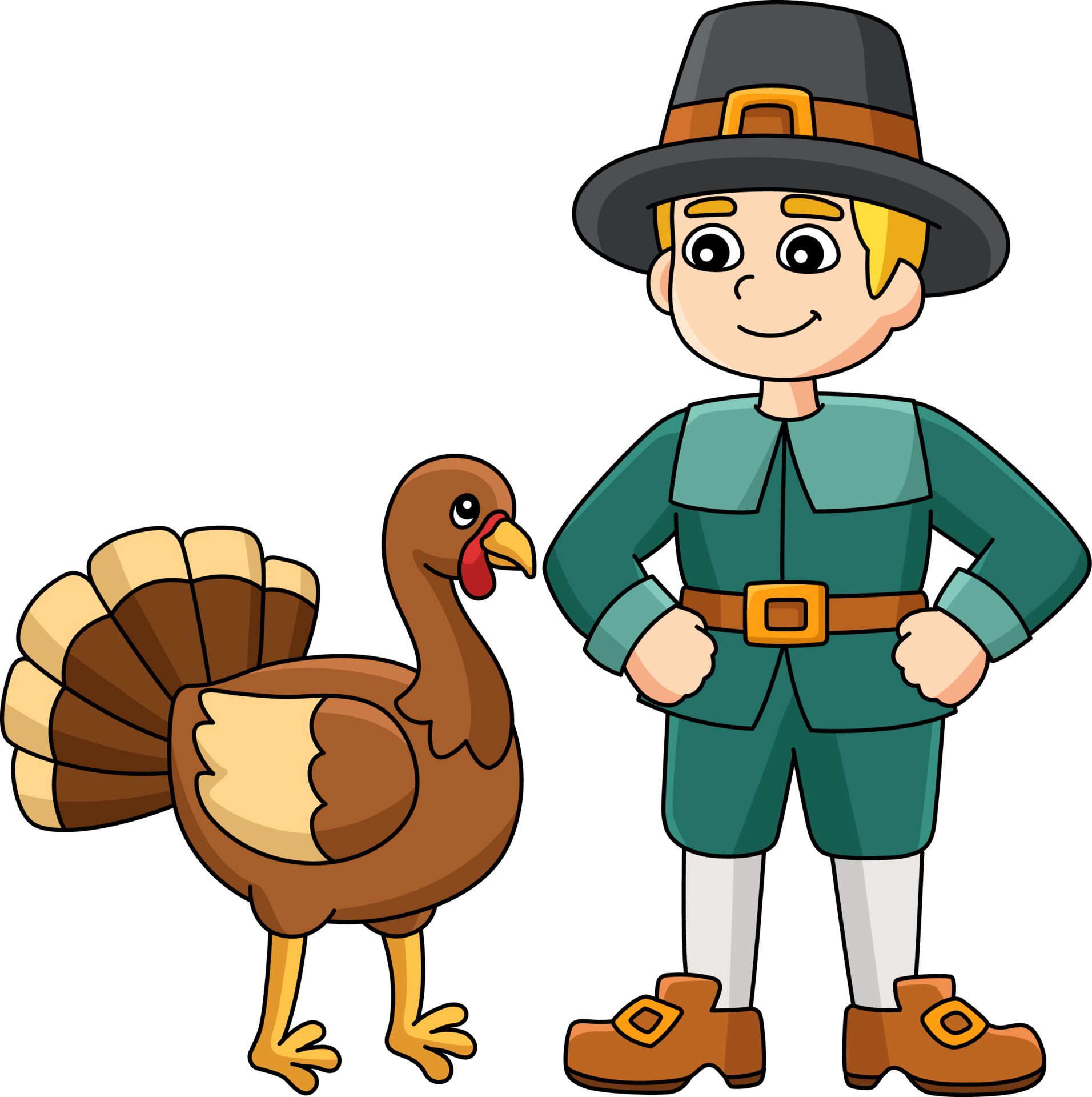 Thanksgiving Pilgrim Boy Turkey Cartoon Clipart 8208949 Vector Art at